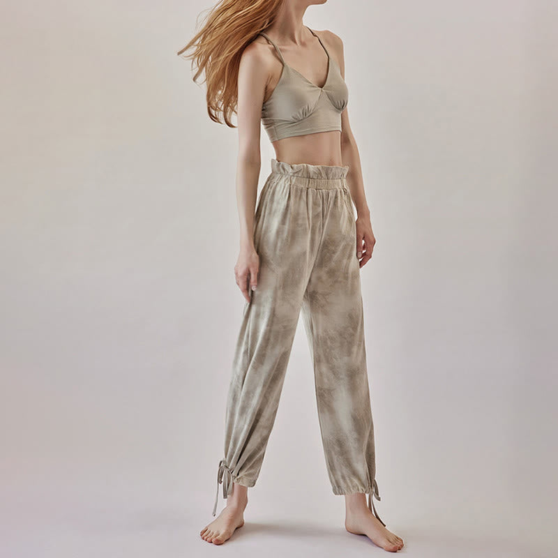 Olivenorma Pantaloni da yoga con stampa a inchiostro e nodo dritto da donna - image 7