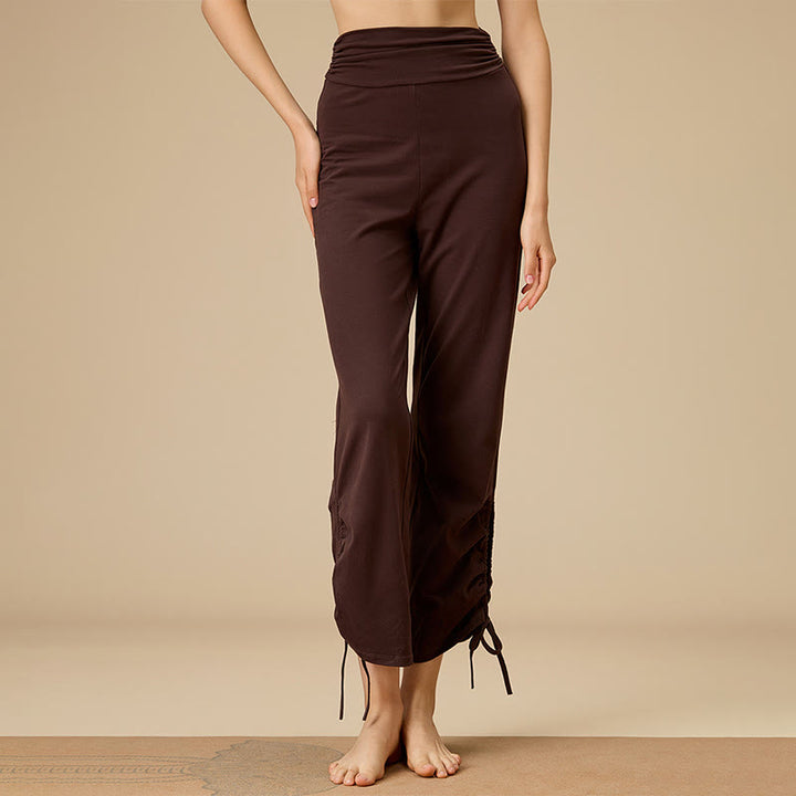 Olivenorma Pantaloni larghi con coulisse e vita alta da donna - Marrone - XL - image 0