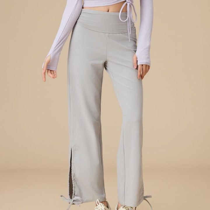 Olivenorma Pantaloni larghi con coulisse e vita alta da donna - Grigio - XL - image 3