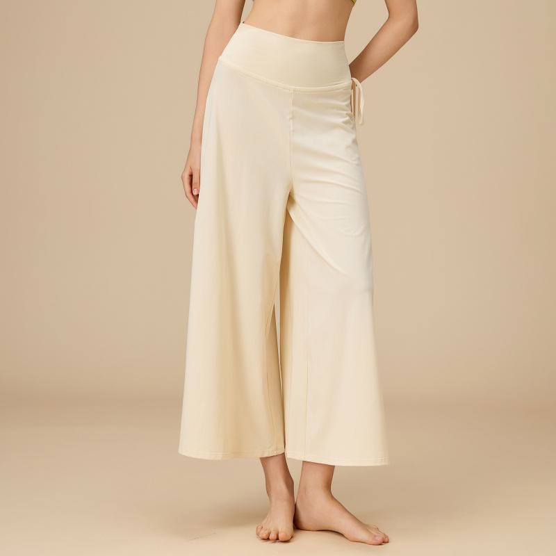 Pantaloni a gamba larga e vita alta Zen Flow da donna Olivenorma - Giallo albicocca - XL - image 3