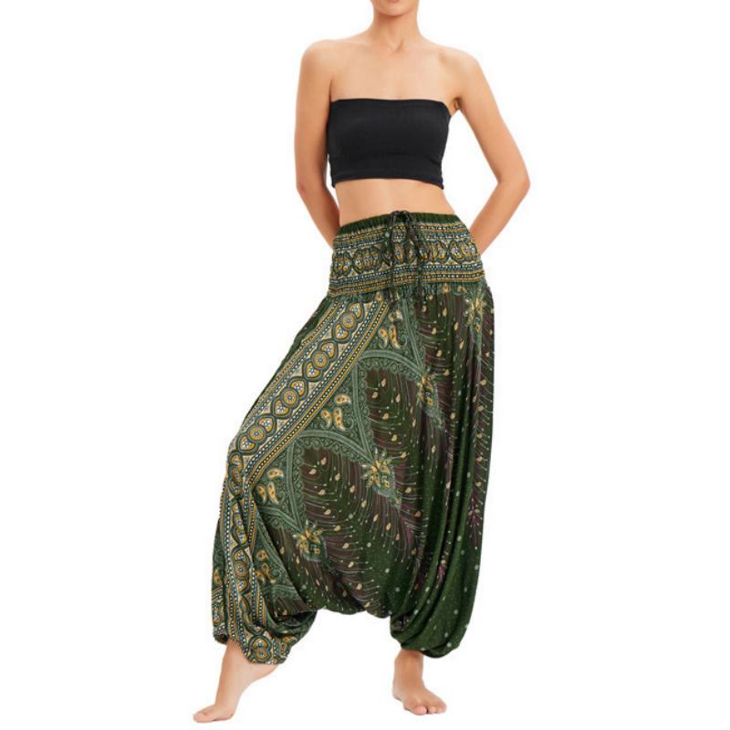 Olivenorma Pantaloni da yoga a gamba larga bohémien da donna - Pavone verde scuro - image 0