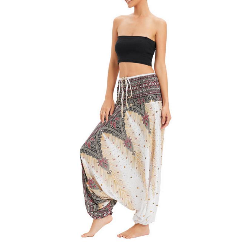 Olivenorma Pantaloni da yoga a gamba larga bohémien da donna - Pavone Bianco - image 6