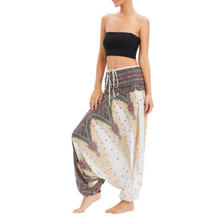 Olivenorma Pantaloni da yoga a gamba larga bohémien da donna - Pavone Bianco - image 6