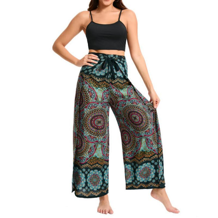 Olivenorma Pantaloni a gamba larga con motivo a farfalla bohémien da donna - image 0