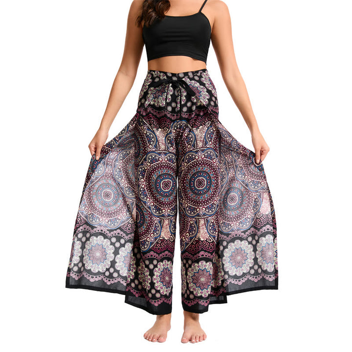 Olivenorma Pantaloni a gamba larga con motivo a farfalla bohémien da donna - Oro nero - image 7