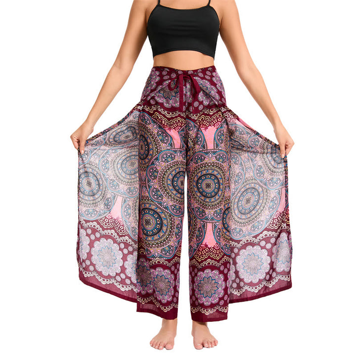 Olivenorma Pantaloni a gamba larga con motivo a farfalla bohémien da donna - Vino rosso - image 21