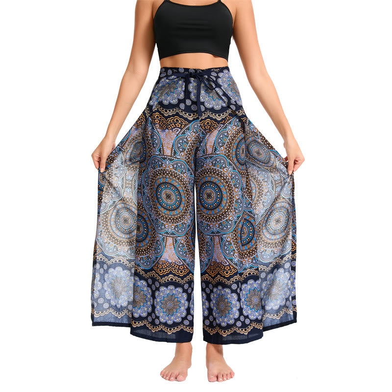 Olivenorma Pantaloni a gamba larga con motivo a farfalla bohémien da donna - Blu scuro - image 14