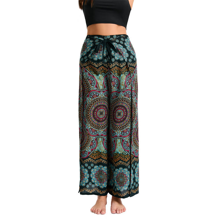Olivenorma Pantaloni a gamba larga con motivo a farfalla bohémien da donna - image 4