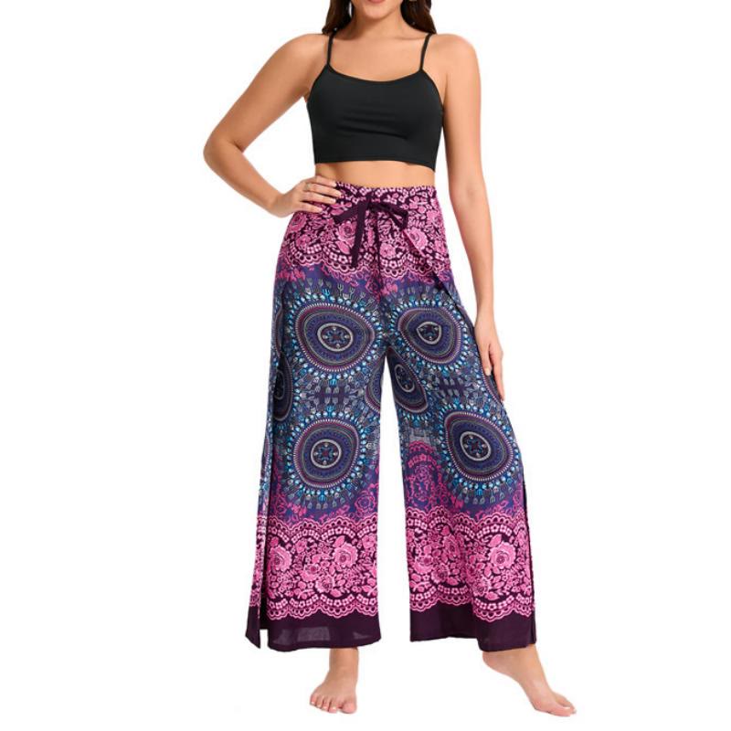 Olivenorma Pantaloni a gamba larga con motivo a farfalla bohémien da donna - image 3