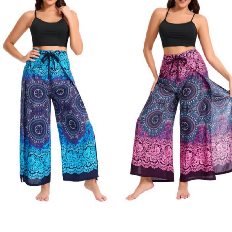 Olivenorma Pantaloni a gamba larga con motivo a farfalla bohémien da donna - image 6