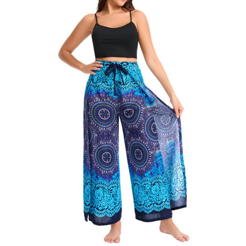 Olivenorma Pantaloni a gamba larga con motivo a farfalla bohémien da donna - image 0