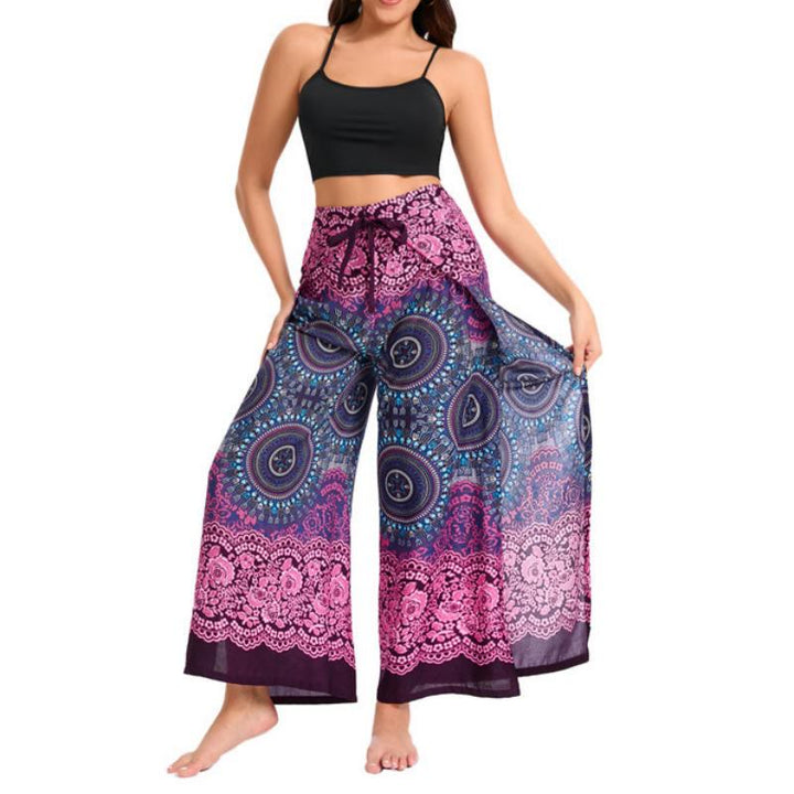 Olivenorma Pantaloni a gamba larga con motivo a farfalla bohémien da donna - image 4