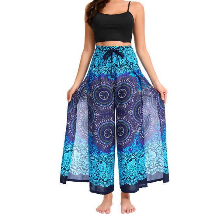 Olivenorma Pantaloni a gamba larga con motivo a farfalla bohémien da donna - Blu reale - image 2