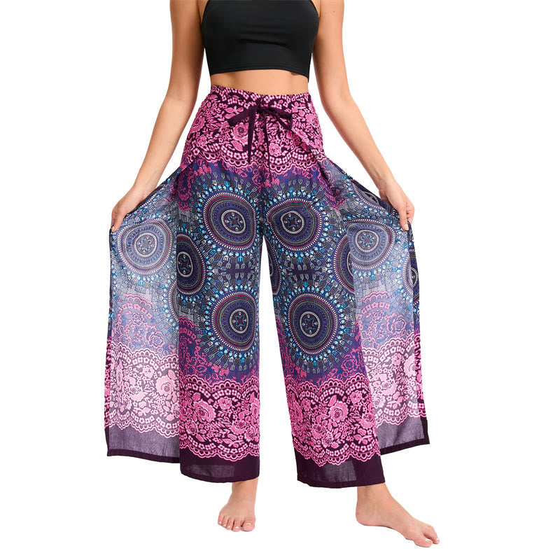 Olivenorma Pantaloni a gamba larga con motivo a farfalla bohémien da donna - Rosa rossa - image 5