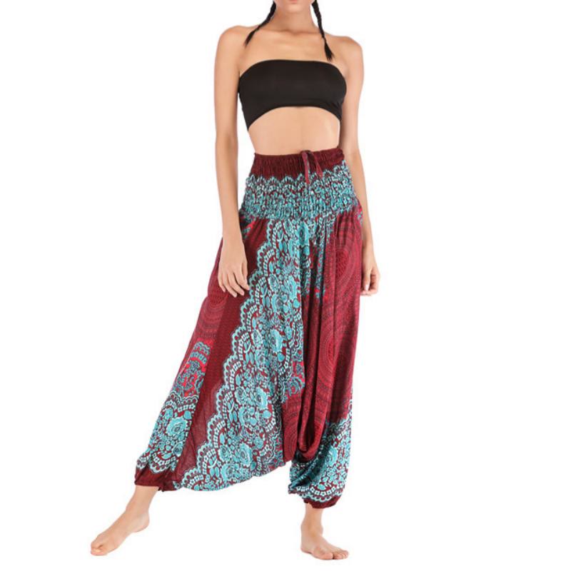 Olivenorma Pantaloni da yoga bohémien rilassati con cavallo basso da donna - Borgogna - image 9