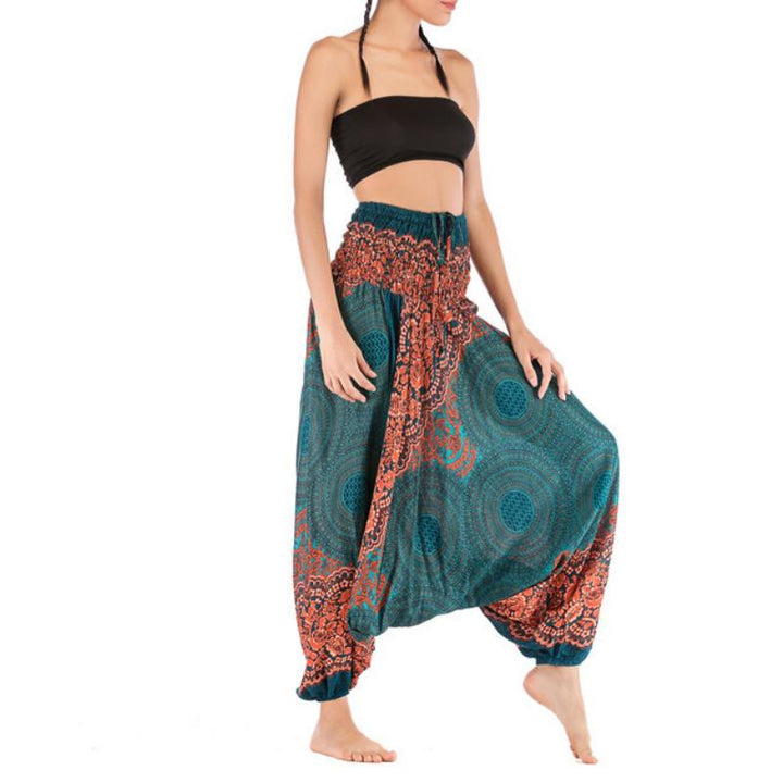 Olivenorma Pantaloni da yoga bohémien rilassati con cavallo basso da donna - Verde Mediterraneo - image 0