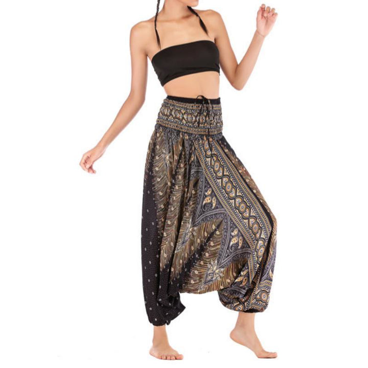 Olivenorma Pantaloni da yoga bohémien con cavallo basso da donna - Nero pavone - image 0