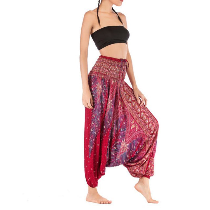 Olivenorma Pantaloni da yoga bohémien con cavallo basso da donna - Borgogna Pavone - image 17
