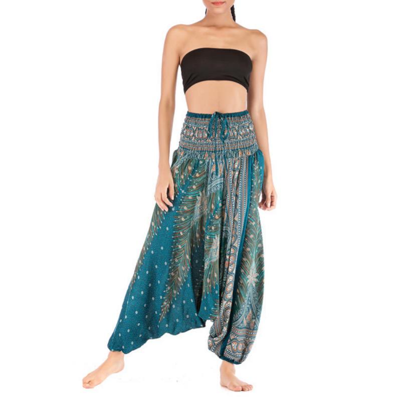 Olivenorma Pantaloni da yoga bohémien con cavallo basso da donna - Verde pavone - image 25