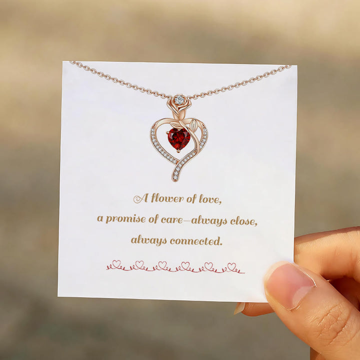 Collana con carta regalo Olivenorma Rose Flower Love Heart e pietra portafortuna - image 1