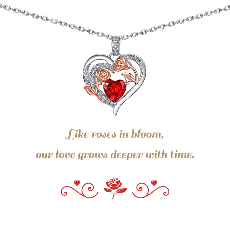Collana con carta regalo Olivenorma Double Roses Flower Heart e pietra portafortuna - image 0