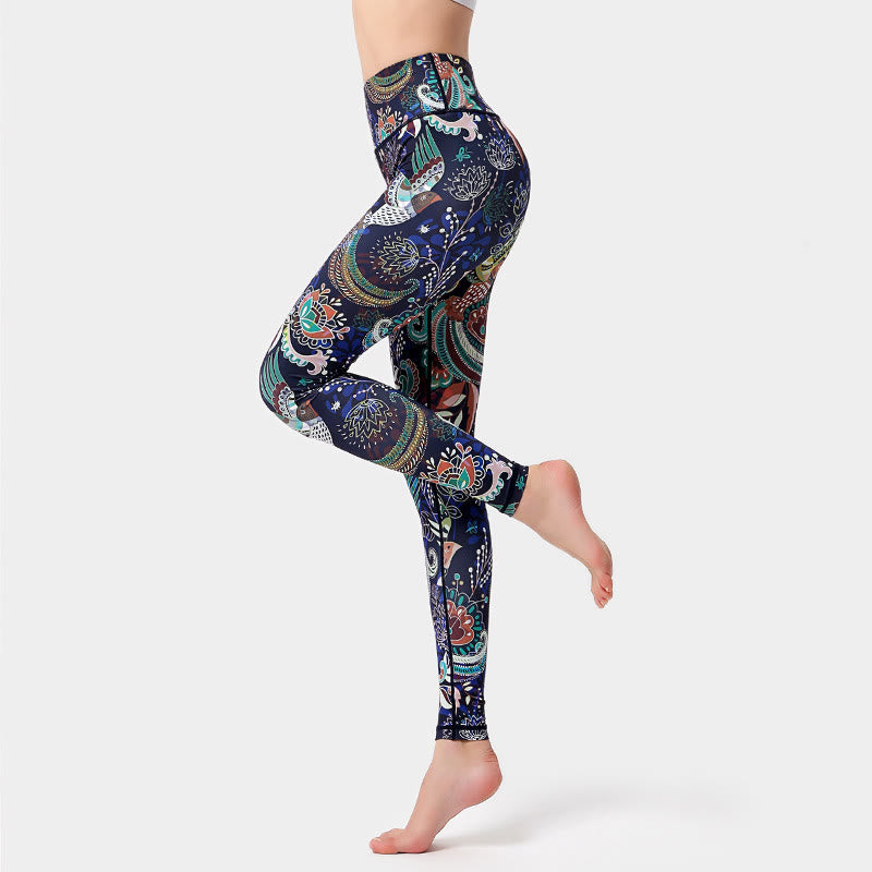 Pantaloni da yoga a vita alta con stampa artistica di uccelli Olivenorma - image 1