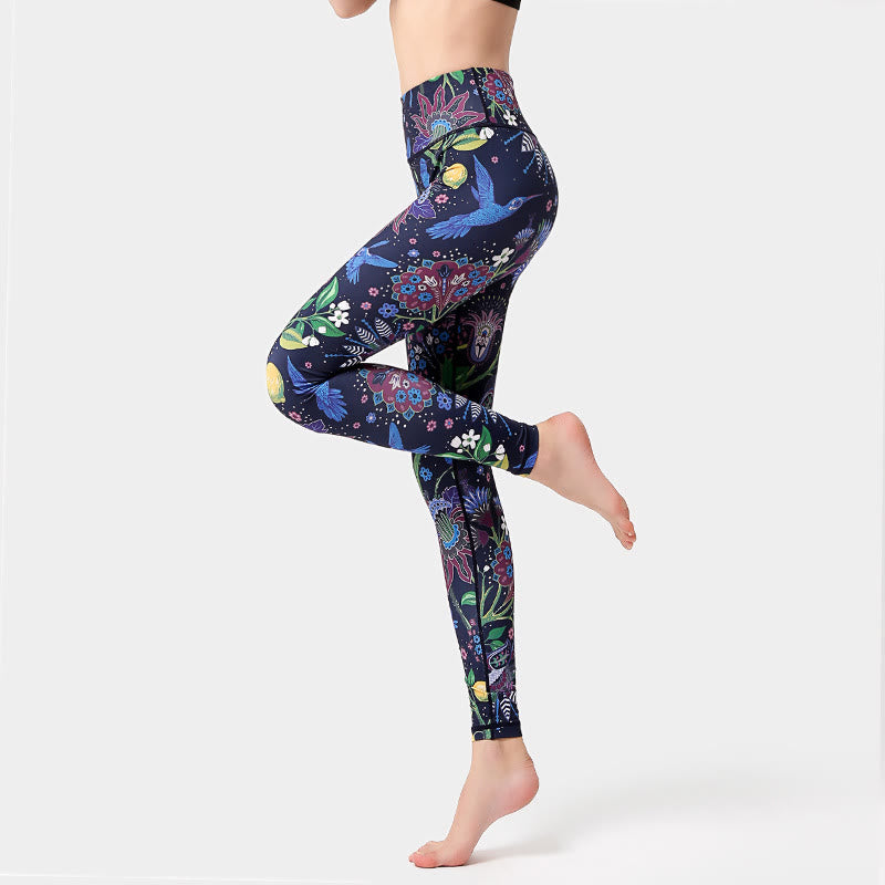 Pantaloni da yoga Olivenorma a vita alta con stampa ispirata al giardino - image 3