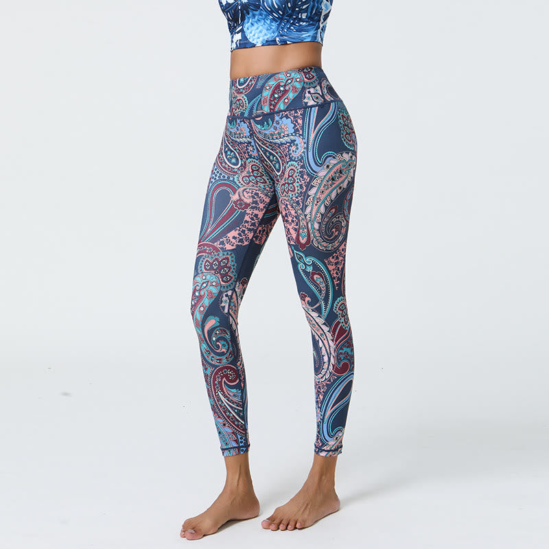 Pantaloni da yoga Olivenorma a vita alta con stampa paisley blu mistico - XL - image 1