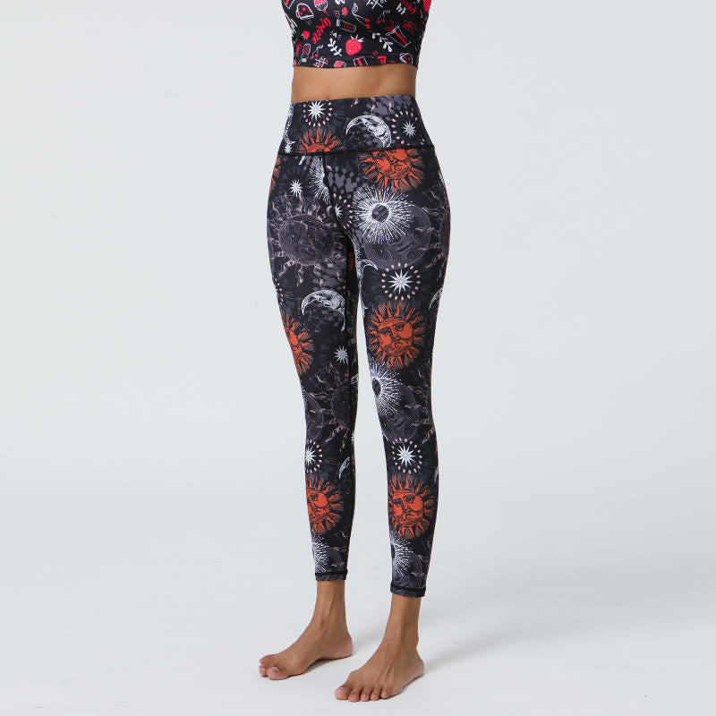 Pantaloni da yoga a vita alta con stampa sole e luna Olivenorma - Nero - XL - image 6