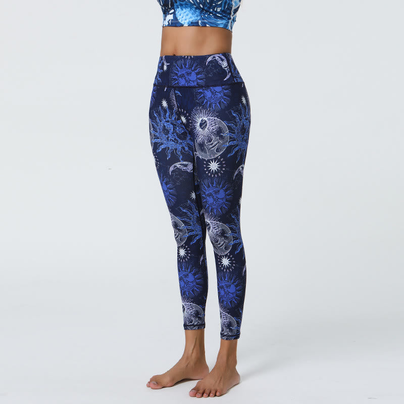 Pantaloni da yoga a vita alta con stampa sole e luna Olivenorma - Blu - XL - image 2