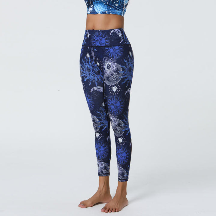 Pantaloni da yoga a vita alta con stampa sole e luna Olivenorma - Blu - XL - image 2