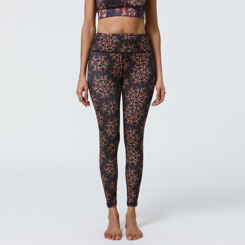 Pantaloni da yoga con stampa floreale geometrica a vita alta Olivenorma - Geometrico nero - XL - image 12