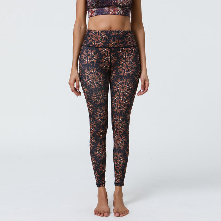 Pantaloni da yoga con stampa floreale geometrica a vita alta Olivenorma - Geometrico nero - XL - image 12
