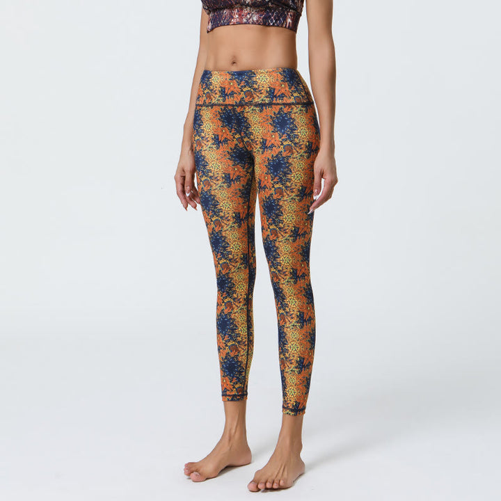 Pantaloni da yoga con stampa floreale geometrica a vita alta Olivenorma - Fiori blu intenso - XL - image 1