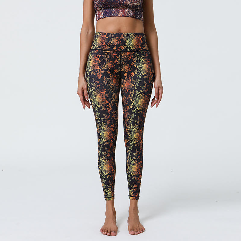 Pantaloni da yoga con stampa floreale geometrica a vita alta Olivenorma - Mandala d'oro - XL - image 8