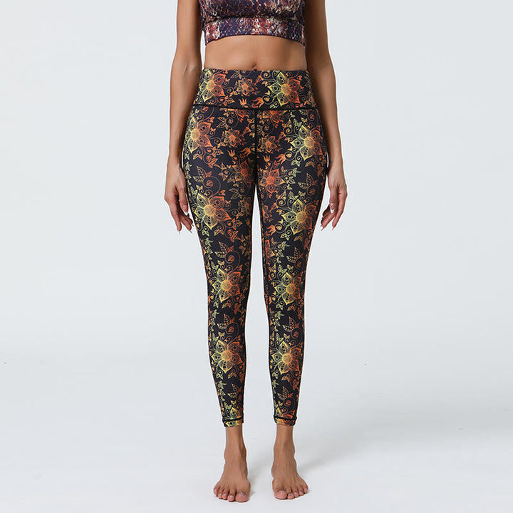 Pantaloni da yoga con stampa floreale geometrica a vita alta Olivenorma - Mandala d'oro - XL - image 8