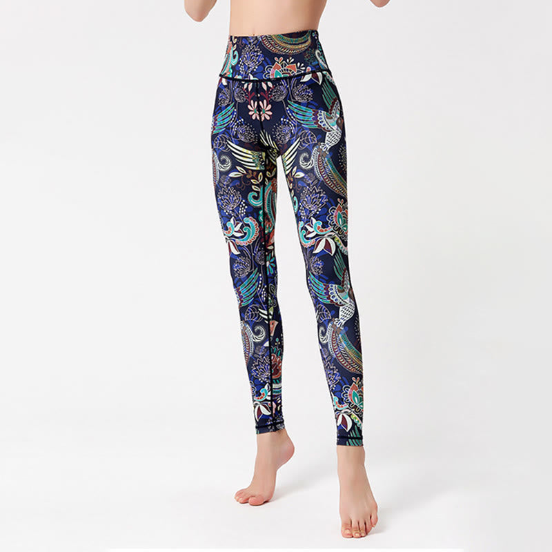 Pantaloni da yoga a vita alta con stampa artistica di uccelli Olivenorma - image 2