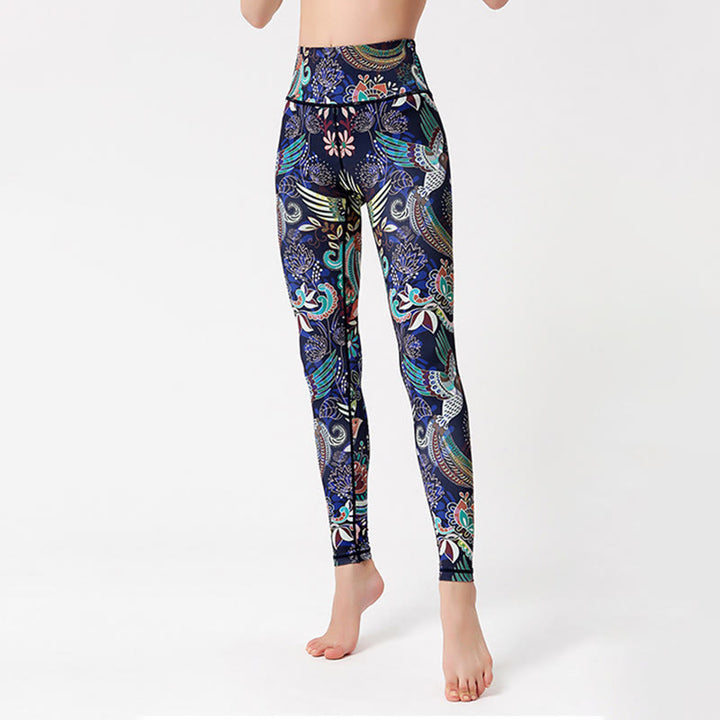 Pantaloni da yoga a vita alta con stampa artistica di uccelli Olivenorma - image 2