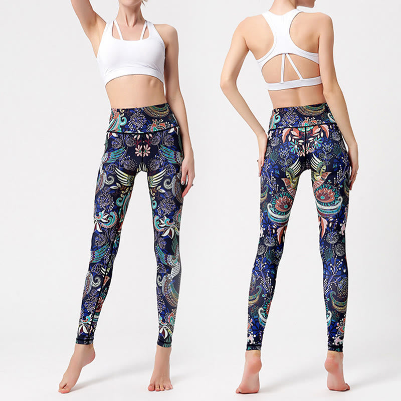 Pantaloni da yoga a vita alta con stampa artistica di uccelli Olivenorma - image 4