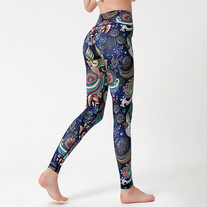 Pantaloni da yoga a vita alta con stampa artistica di uccelli Olivenorma - image 3