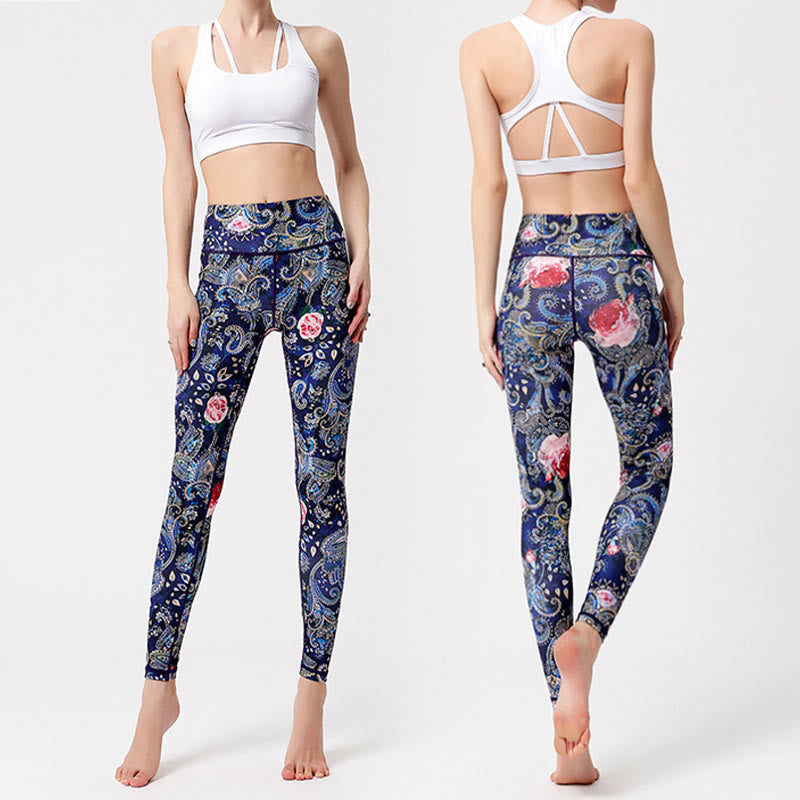 Pantaloni da yoga Olivenorma a vita alta con stampa floreale vintage - image 4
