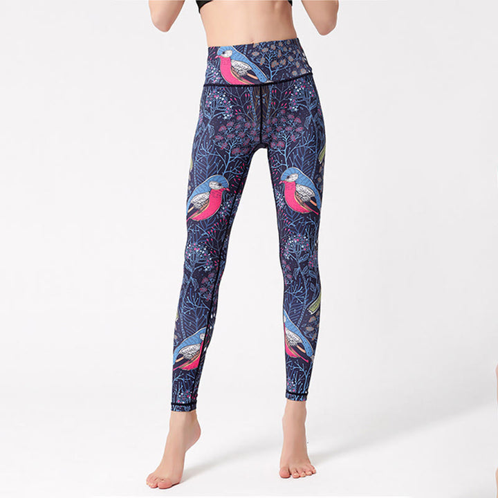 Olivenorma Pantaloni da yoga a vita alta con stampa di uccelli graziosi - image 2