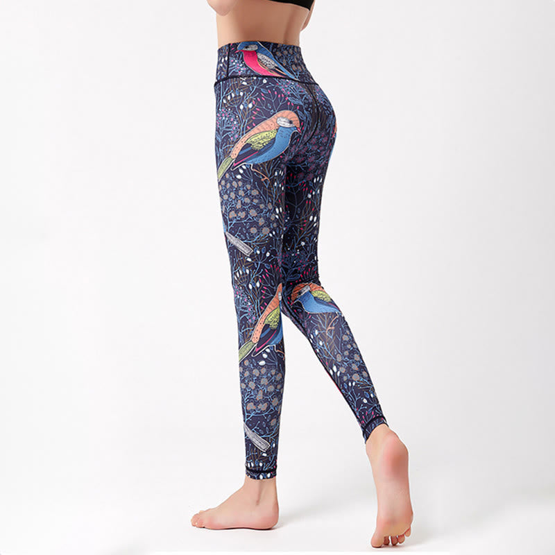Olivenorma Pantaloni da yoga a vita alta con stampa di uccelli graziosi - image 0