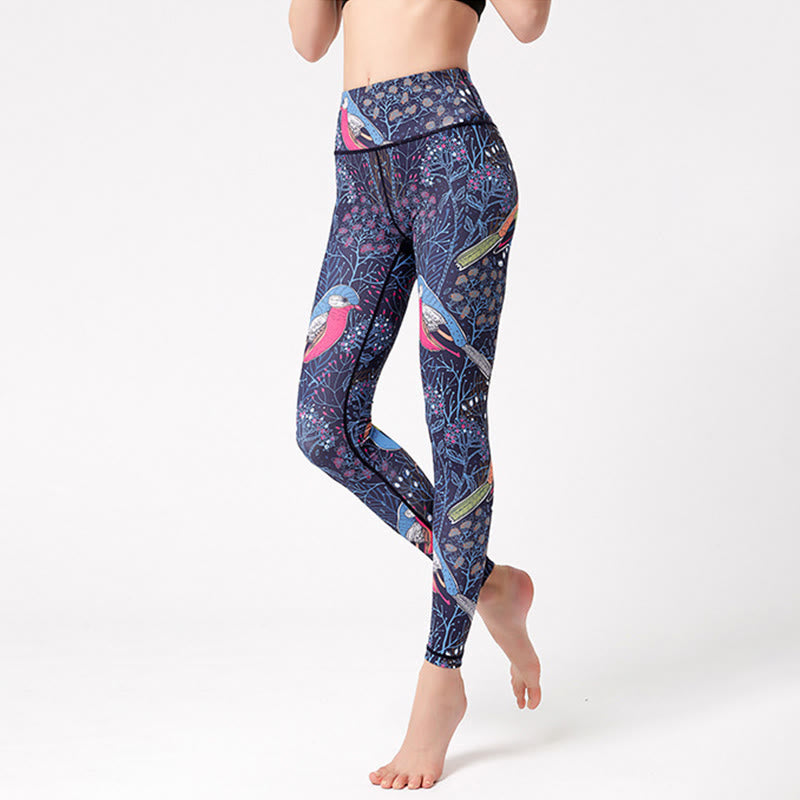 Olivenorma Pantaloni da yoga a vita alta con stampa di uccelli graziosi - image 1