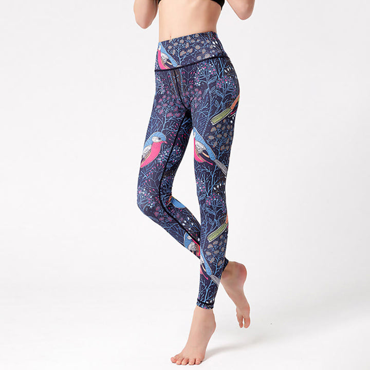 Olivenorma Pantaloni da yoga a vita alta con stampa di uccelli graziosi - image 1