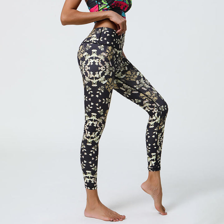 Pantaloni da yoga con stampa floreale geometrica a vita alta Olivenorma - image 3