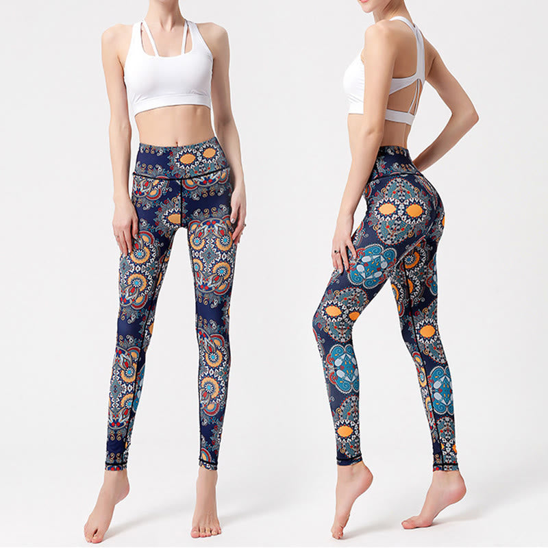 Pantaloni da yoga a vita alta con motivo floreale Olivenorma - image 3