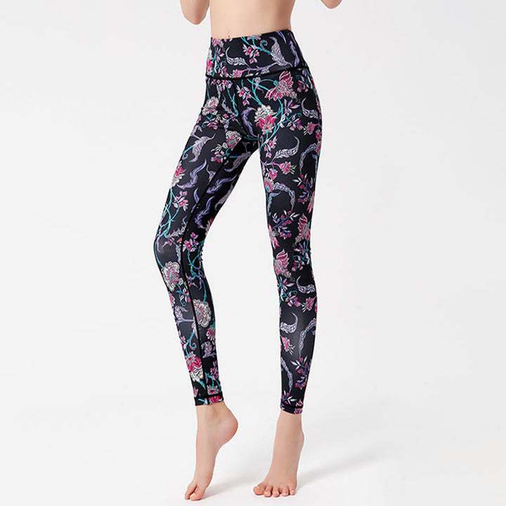 Pantaloni da yoga a vita alta con stampa floreale vivace Olivenorma - image 1
