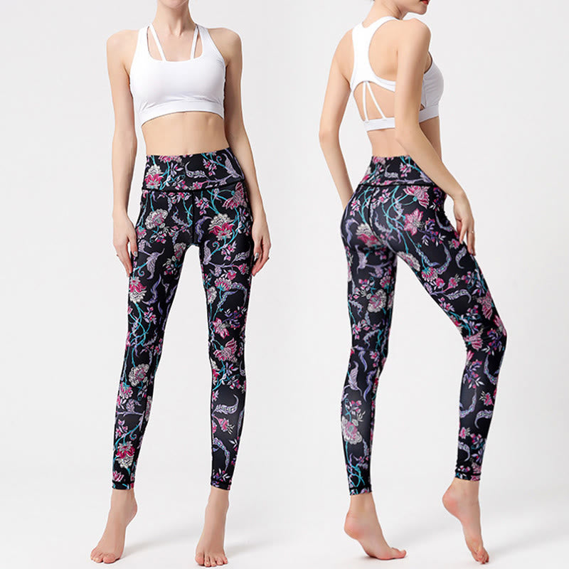 Pantaloni da yoga a vita alta con stampa floreale vivace Olivenorma - image 3