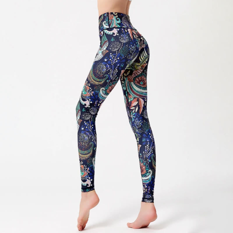 Pantaloni da yoga a vita alta con stampa artistica di uccelli Olivenorma - XL - image 0